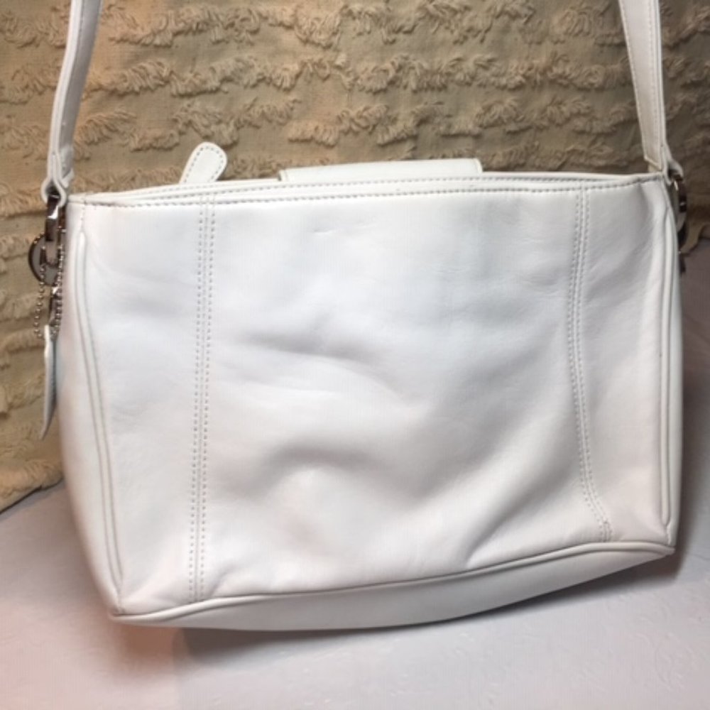 Worthington Multi Compartments White Leather Shoulder Bag 11.5"x8"